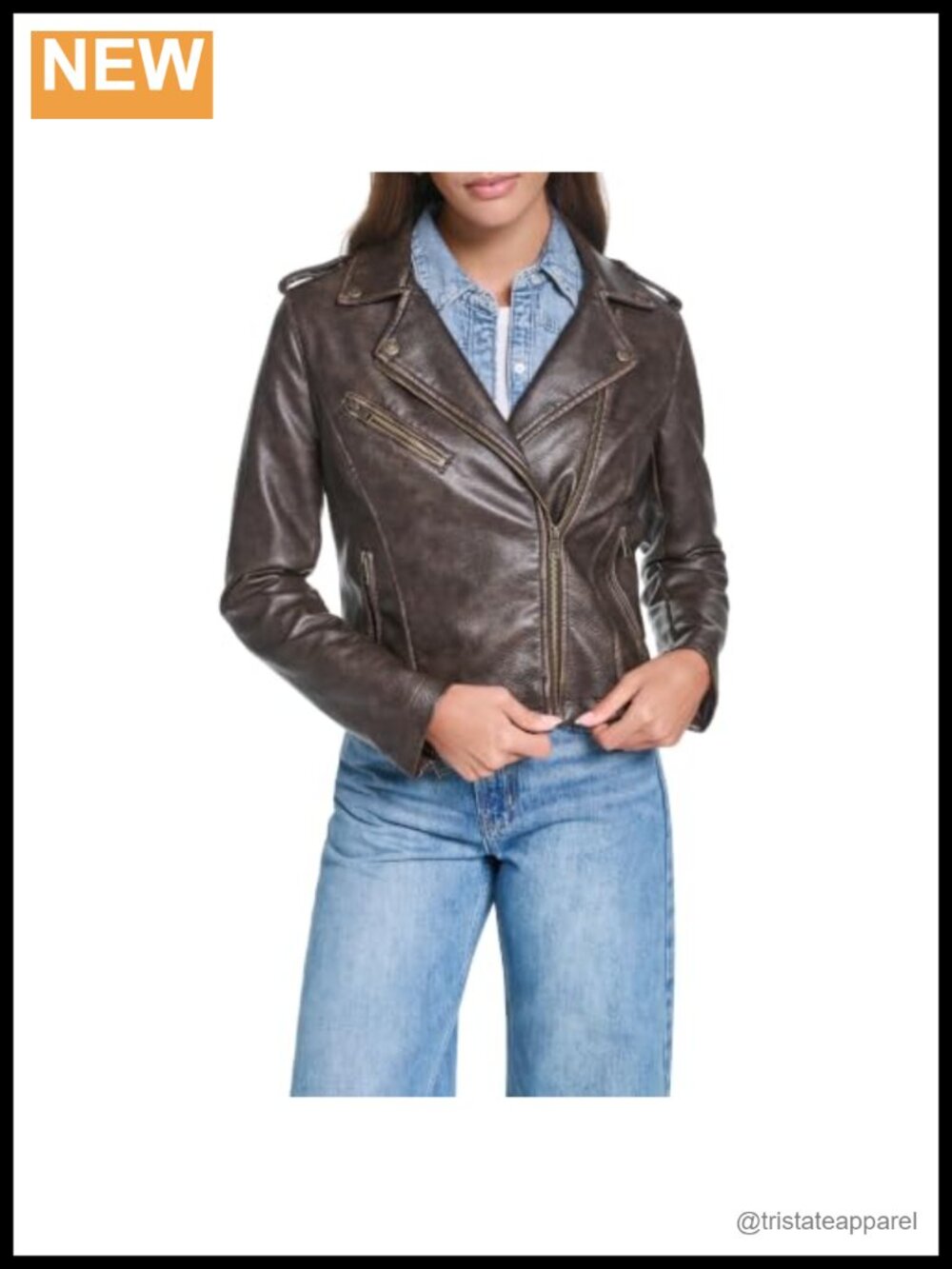 Women's Faux Leather Moto Jacket with Asymmetrical Zipper